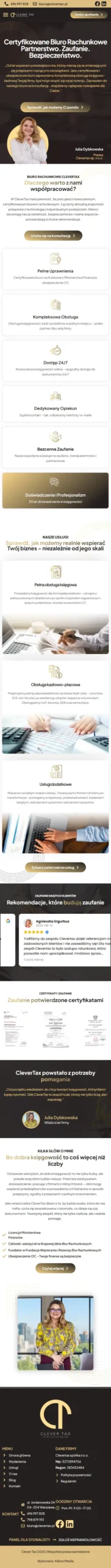 Clever Tax - zrzut strony, widok na telefonie