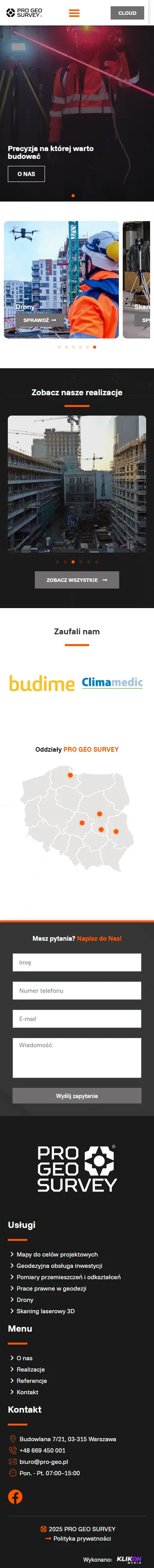 Pro Geo Survey - zrzut strony, widok na telefonie