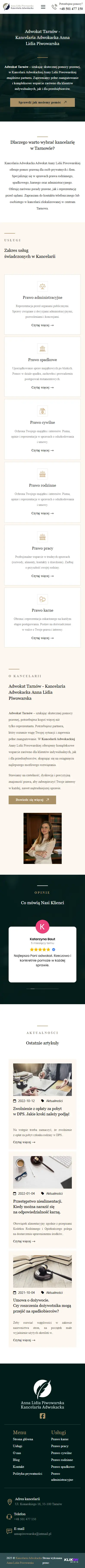 Kancelaria Adwokacka Anna Lidia Piwowarska - zrzut strony, widok na telefonie