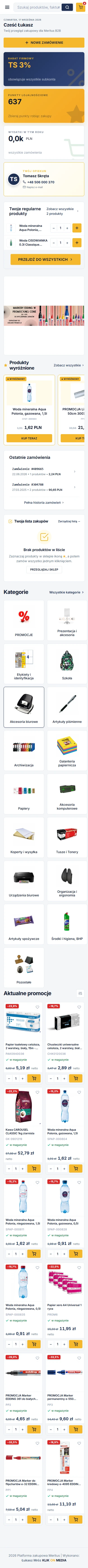 Platforma b2b Meritus - zrzut strony, widok na telefonie
