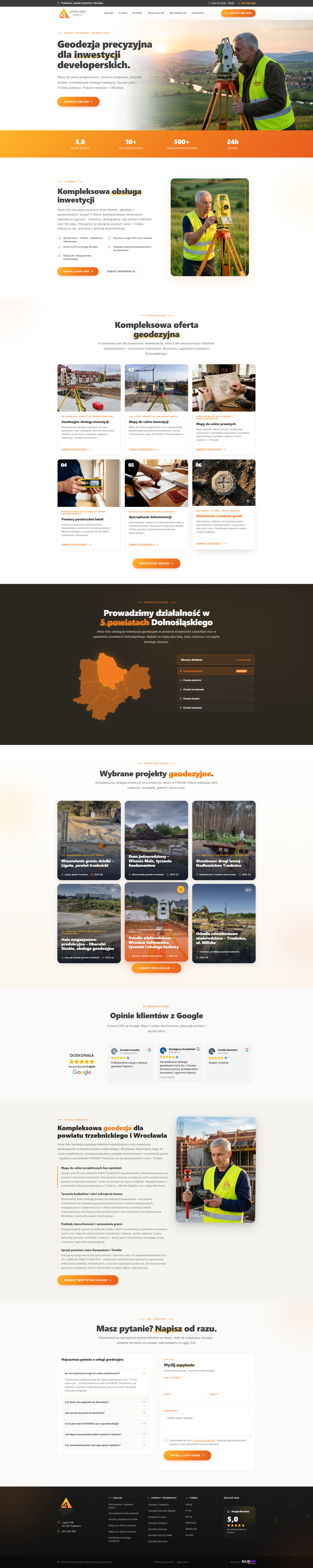 Atwa-Geo Geodezja - zrzut strony, widok na komputerze