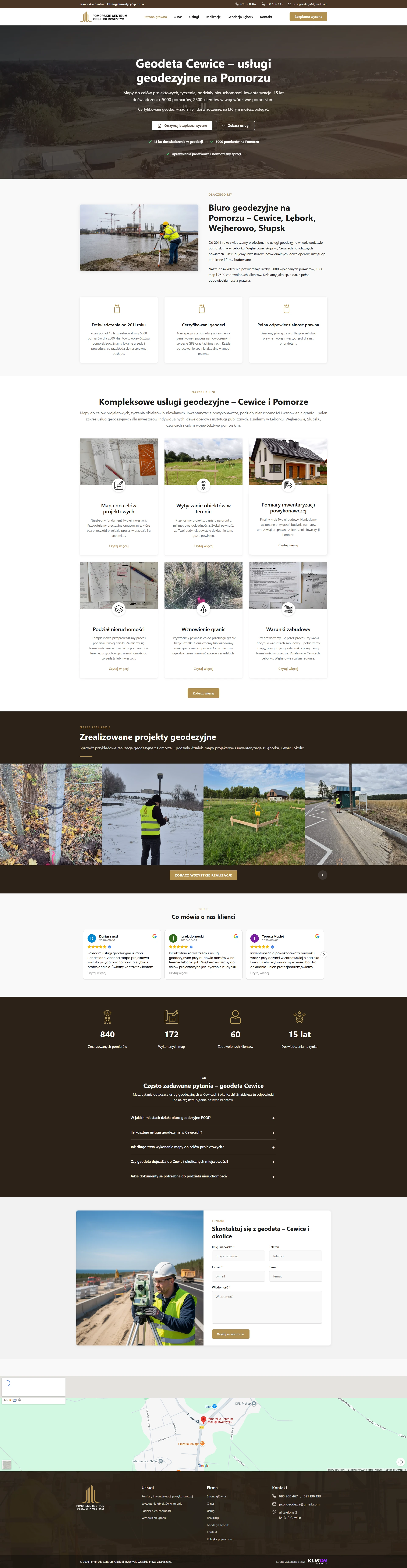 PCOI Geodezja - zrzut strony, widok na komputerze