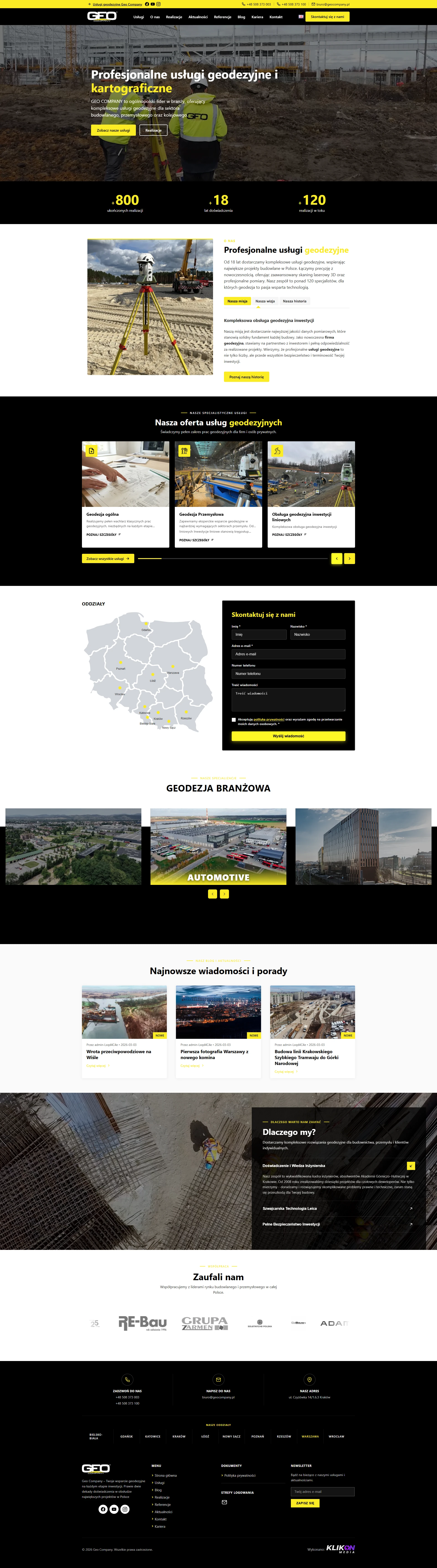Geo Company - zrzut strony, widok na komputerze