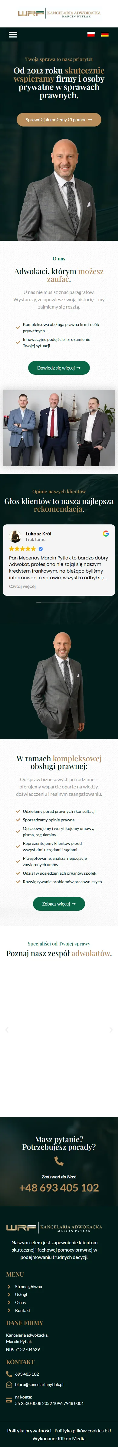 Kancelaria Adwokacka Marcin Pytlak - zrzut strony, widok na telefonie