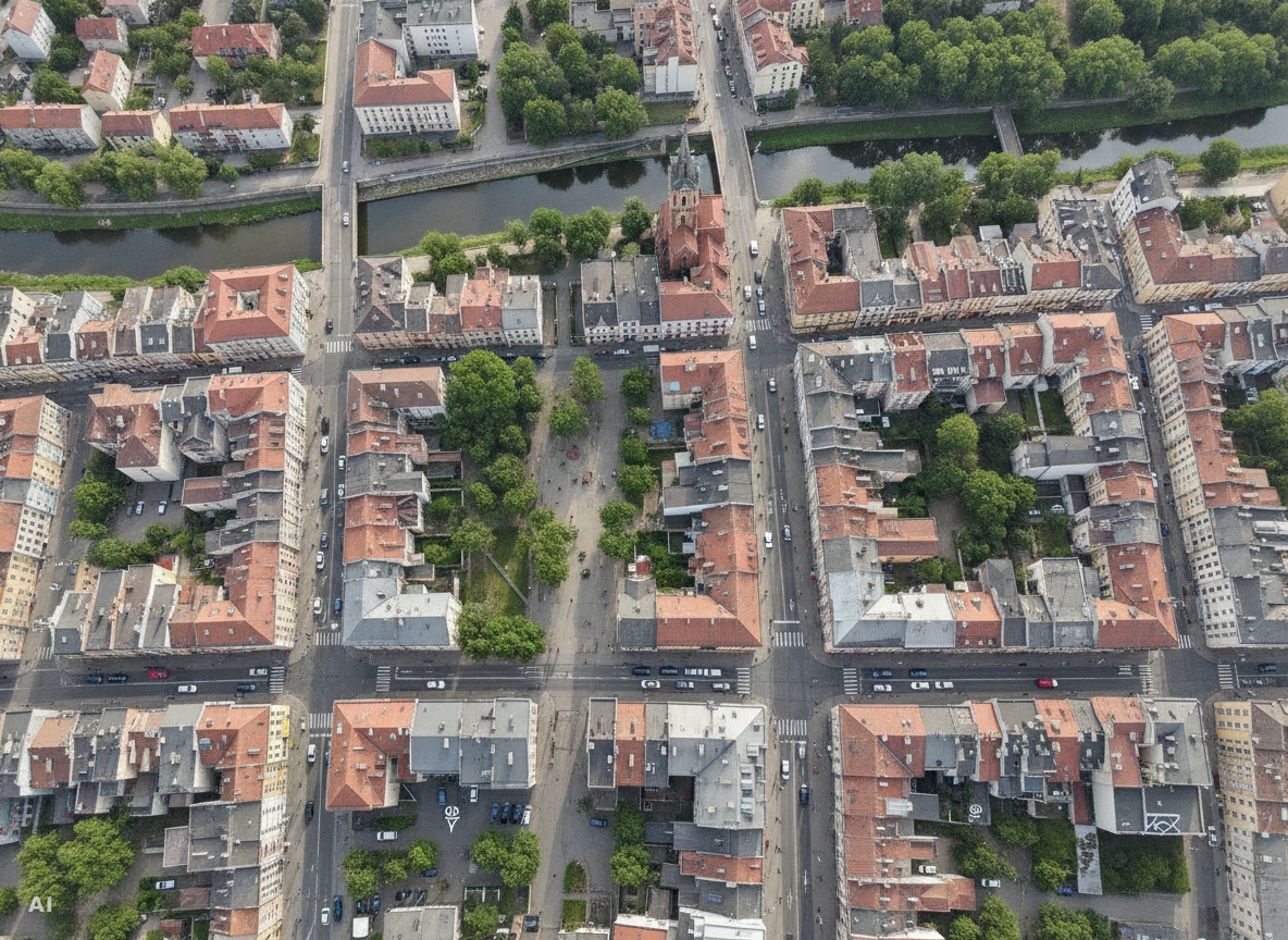 Widok centrum Sochaczewa z lotu ptaka - lokalny rynek małych firm